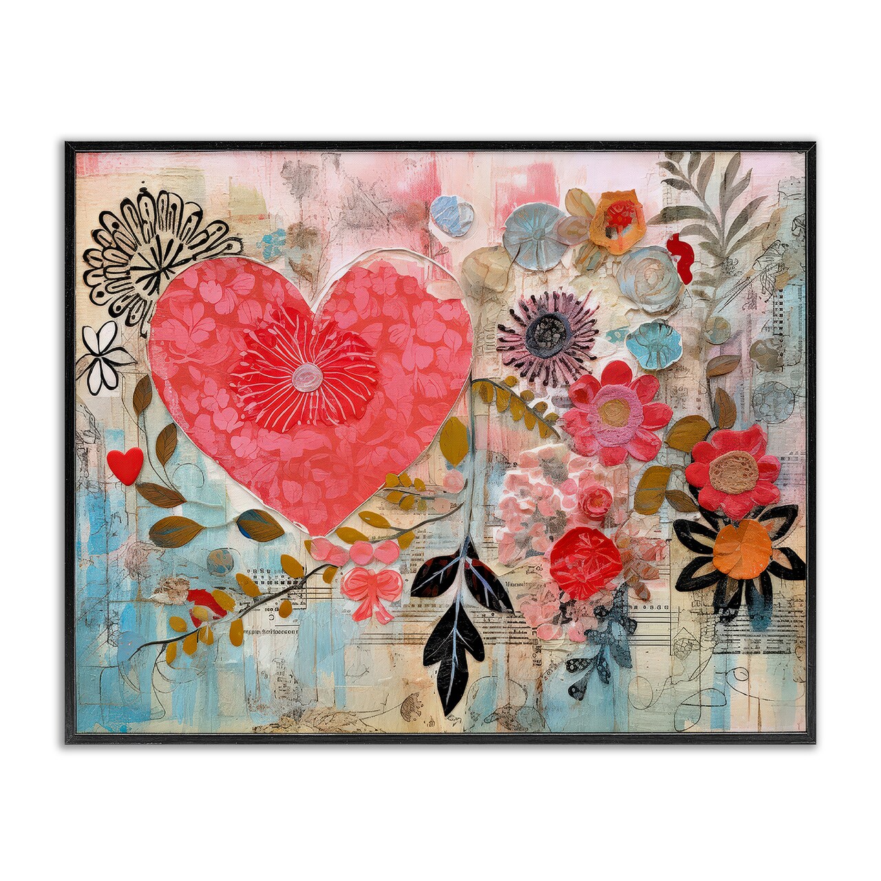 Stupell Industries Playful Heart & Flowers Framed Giclee Wall Art Design by LSR Design Studio